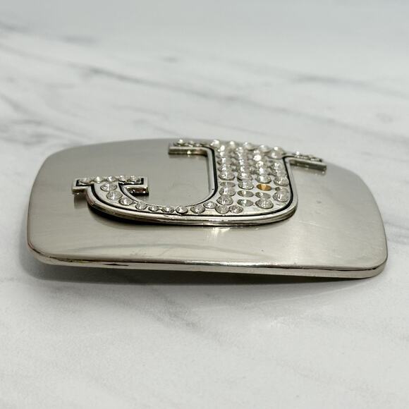 Rhinestone Studded J Letter Initial Monogram Silver Tone Belt Buckle - Picture 5 of 8
